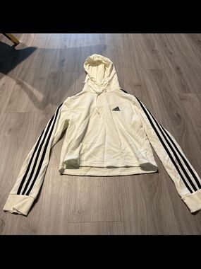 Adidas White Hoodie with Black Three-Stripes